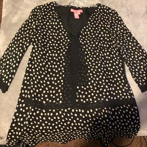 Black with white polka dotted dress shirt w/ skirt